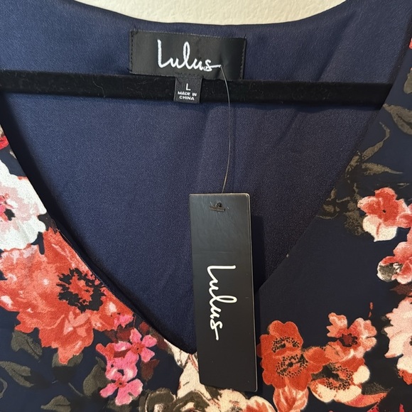 Lulus Shifting Dears Navy Floral Cold Shoulder Long Sleeve Dress Women Large NEW - Picture 3 of 10